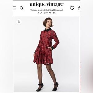 Unique Vintage Burgundy & Black Bats Baby Doll Dress Large 10-12